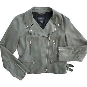 Club Monaco Women’s Kapri Moto Biker Jacket Olive Green Cropped Zip Front Size M